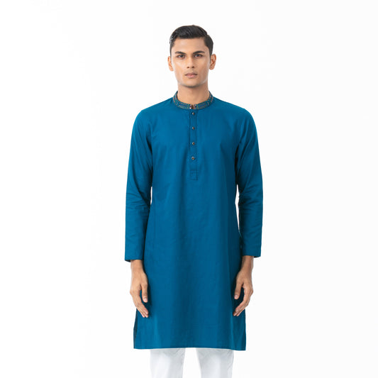 Mens Teal Blue Karchupi Panjabi