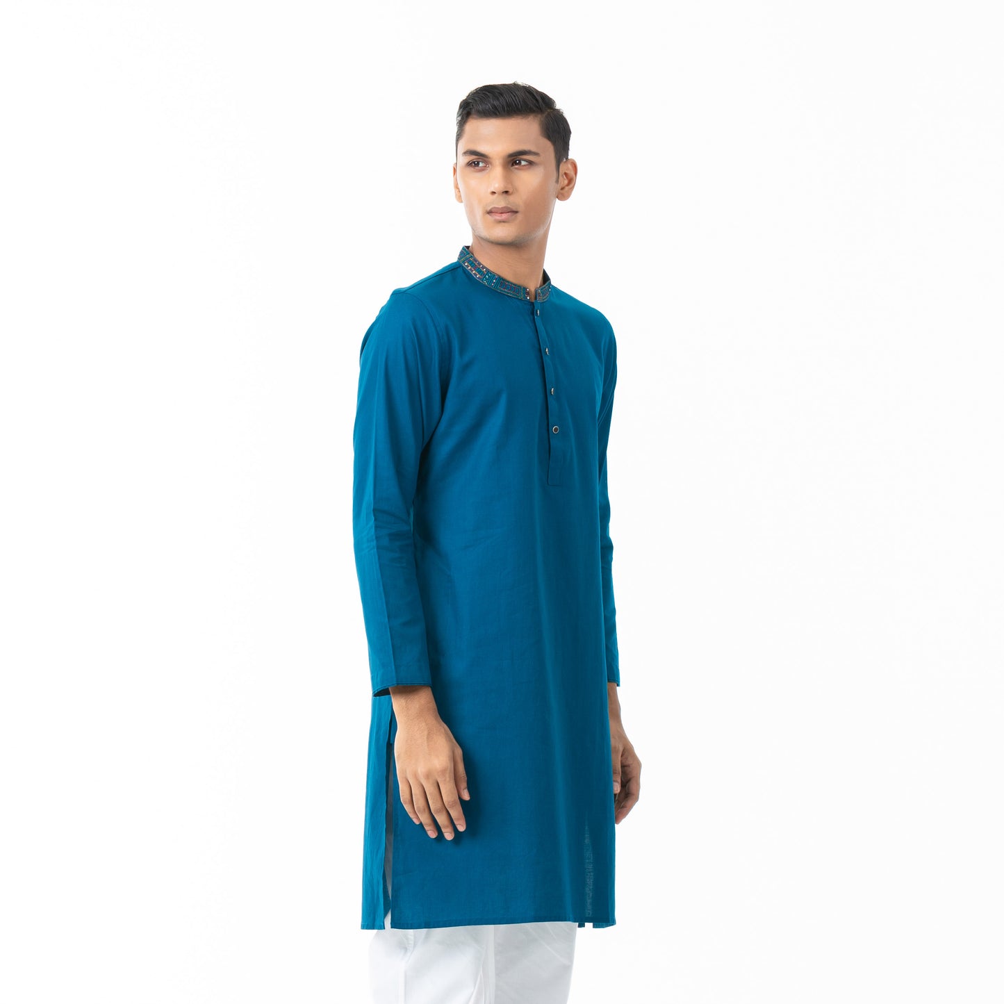 Mens Teal Blue Karchupi Panjabi