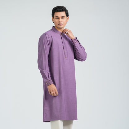 Men's Purple Embroidered Panjabi