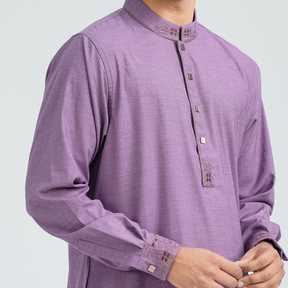 Men's Purple Embroidered Panjabi