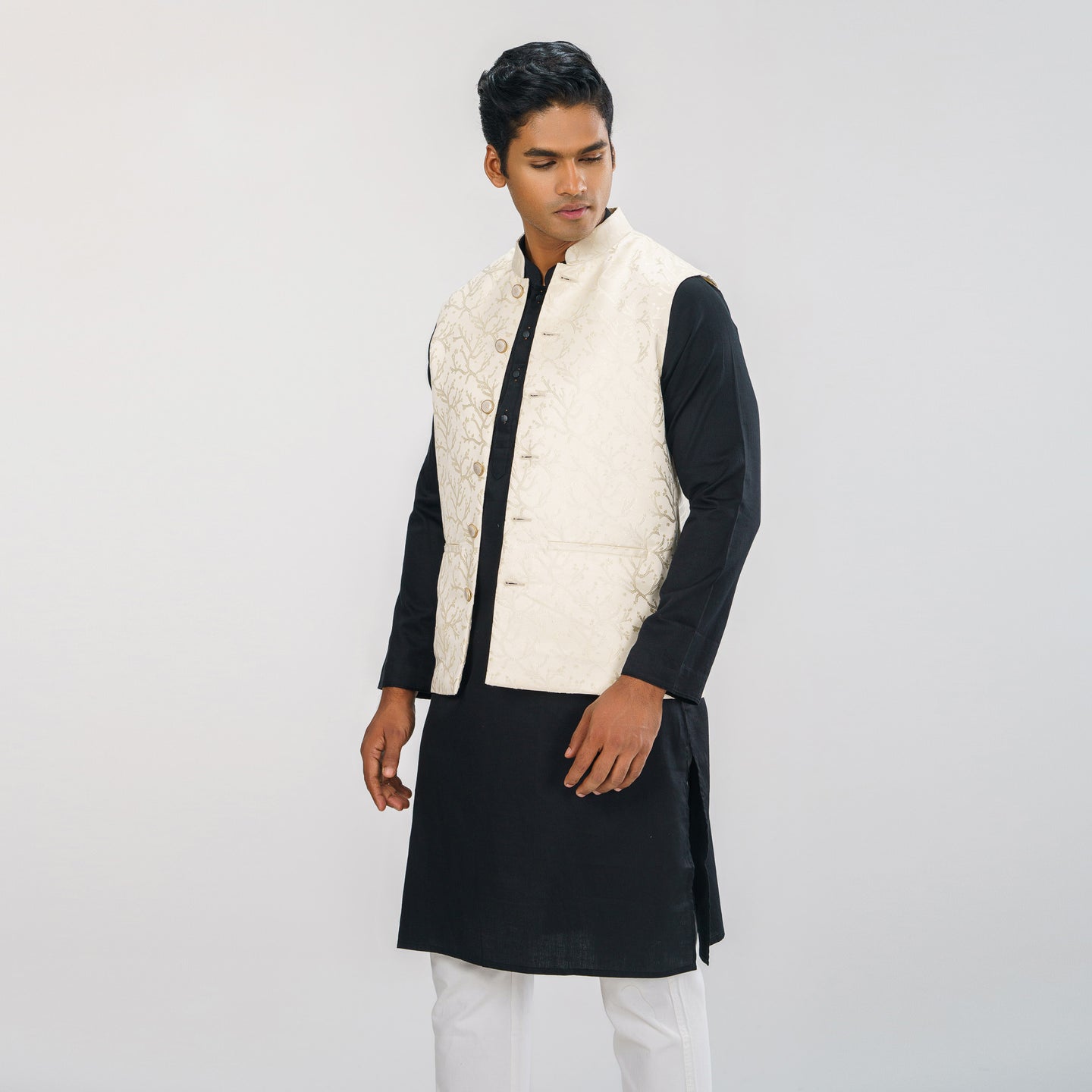 Mens Cream Jacquard Vest