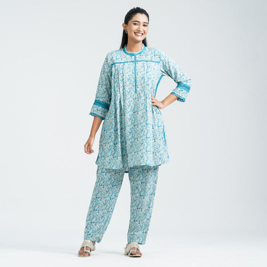 Women's Blue Blended Two Piece Set