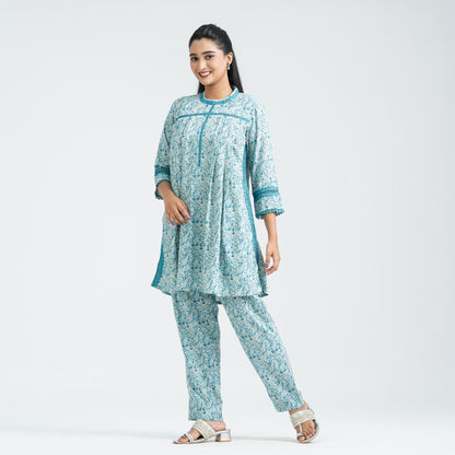 Women's Blue Blended Two Piece Set