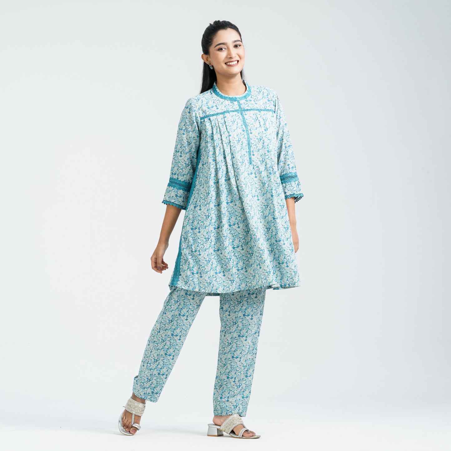 Women's Blue Blended Two Piece Set