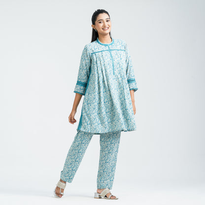 Women's Blue Blended Two Piece Set
