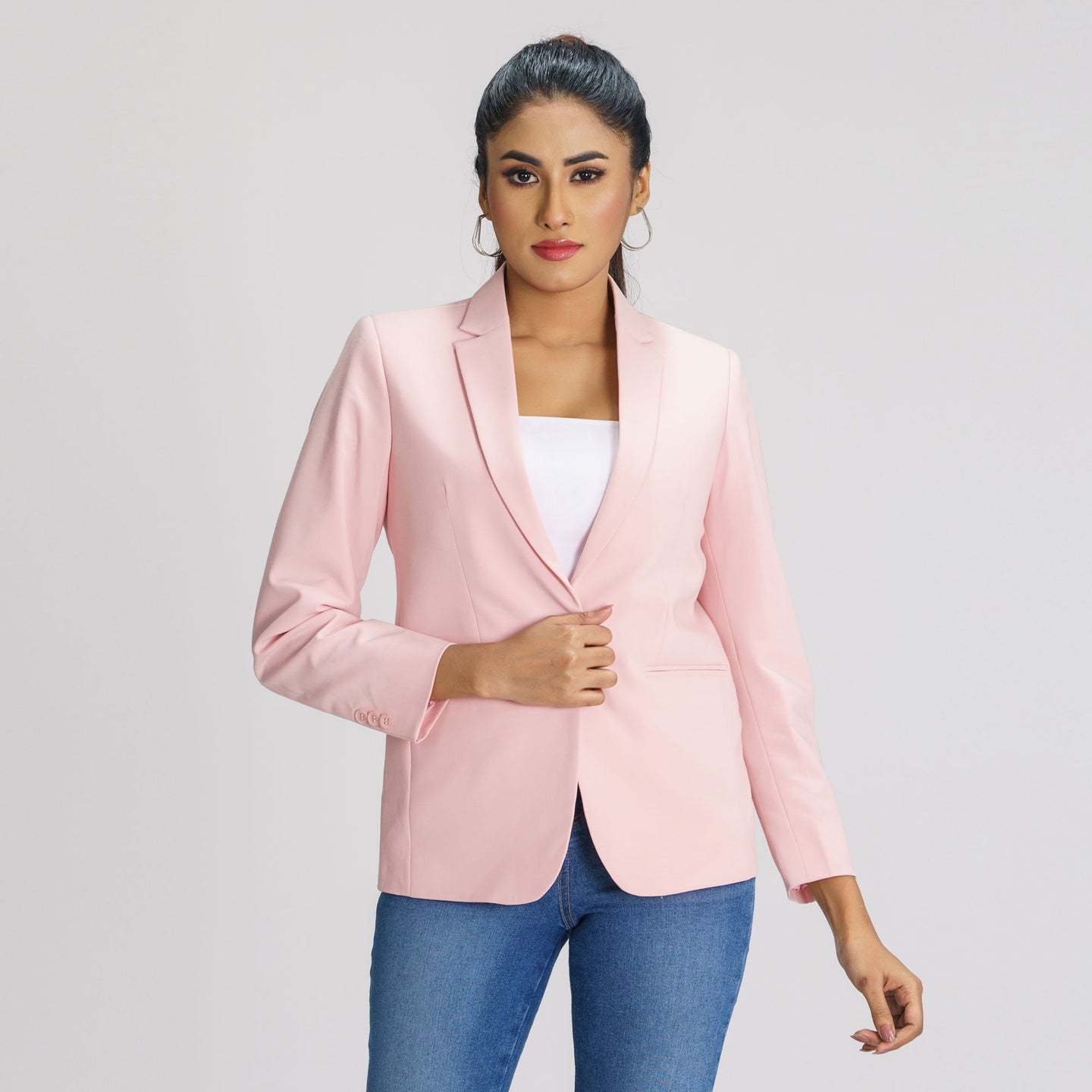 Womens Baby Pink Slim Fit Blazer