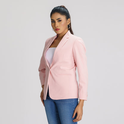 Womens Baby Pink Slim Fit Blazer