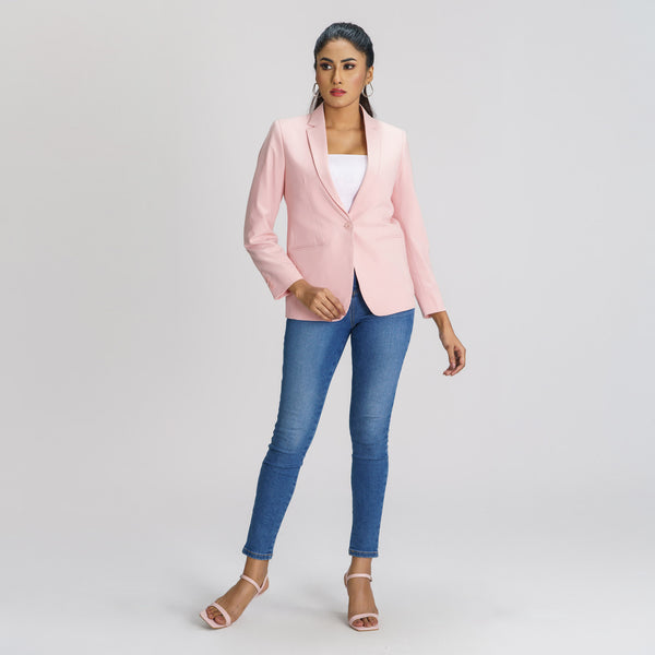 Womens Baby Pink Slim Fit Blazer