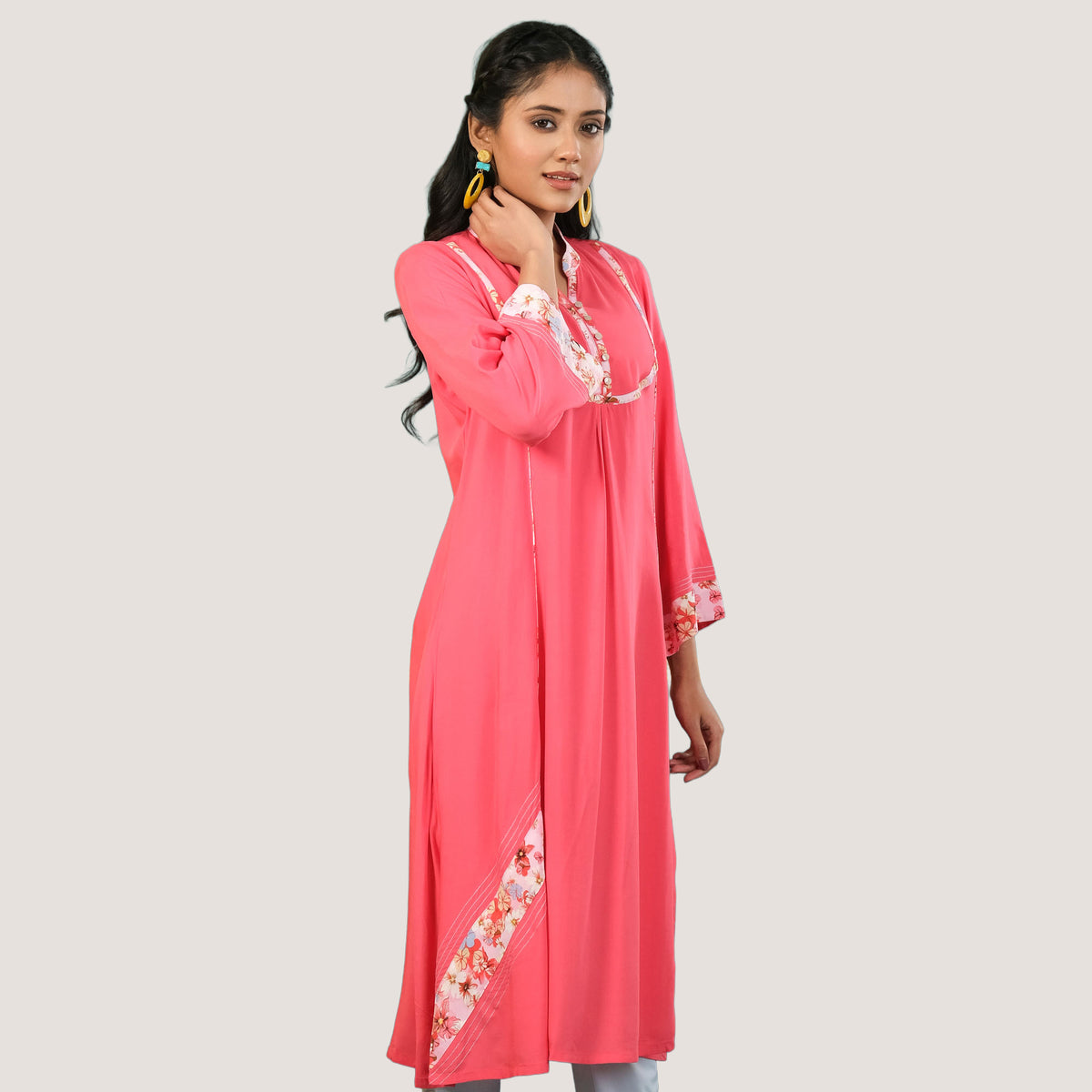 Women Pink Silk Printed Kurti