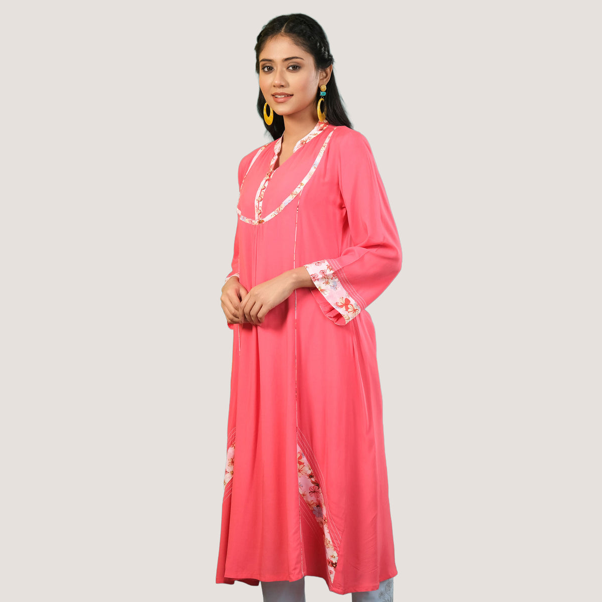 Women Pink Silk Printed Kurti