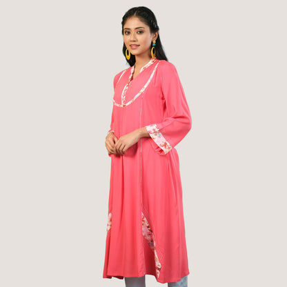 Women Pink Silk Printed Kurti