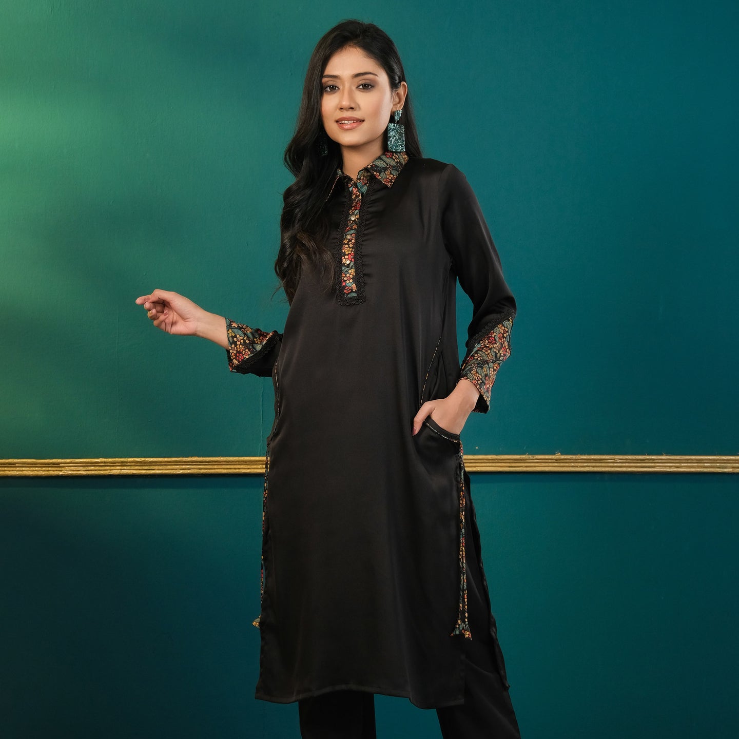 Women Ethnic Black Silk Kurti