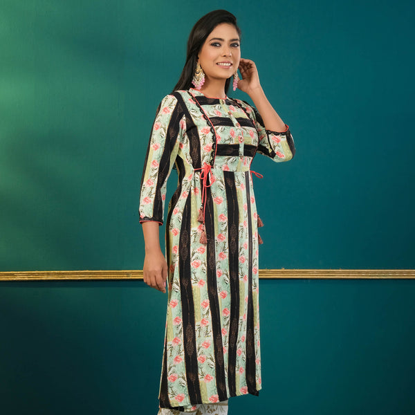 ETHNIC AVERAGE KURTI-BLACK PRINT