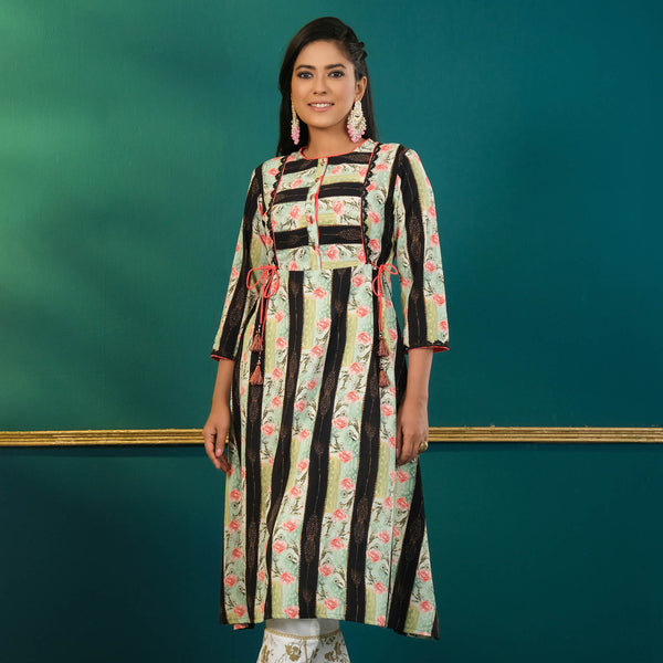 ETHNIC AVERAGE KURTI-BLACK PRINT