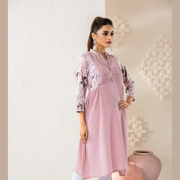 Women Light Pink Printed Kurti