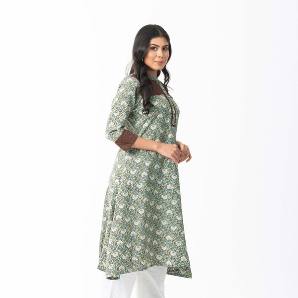 Women Coffee Pleated Kurti