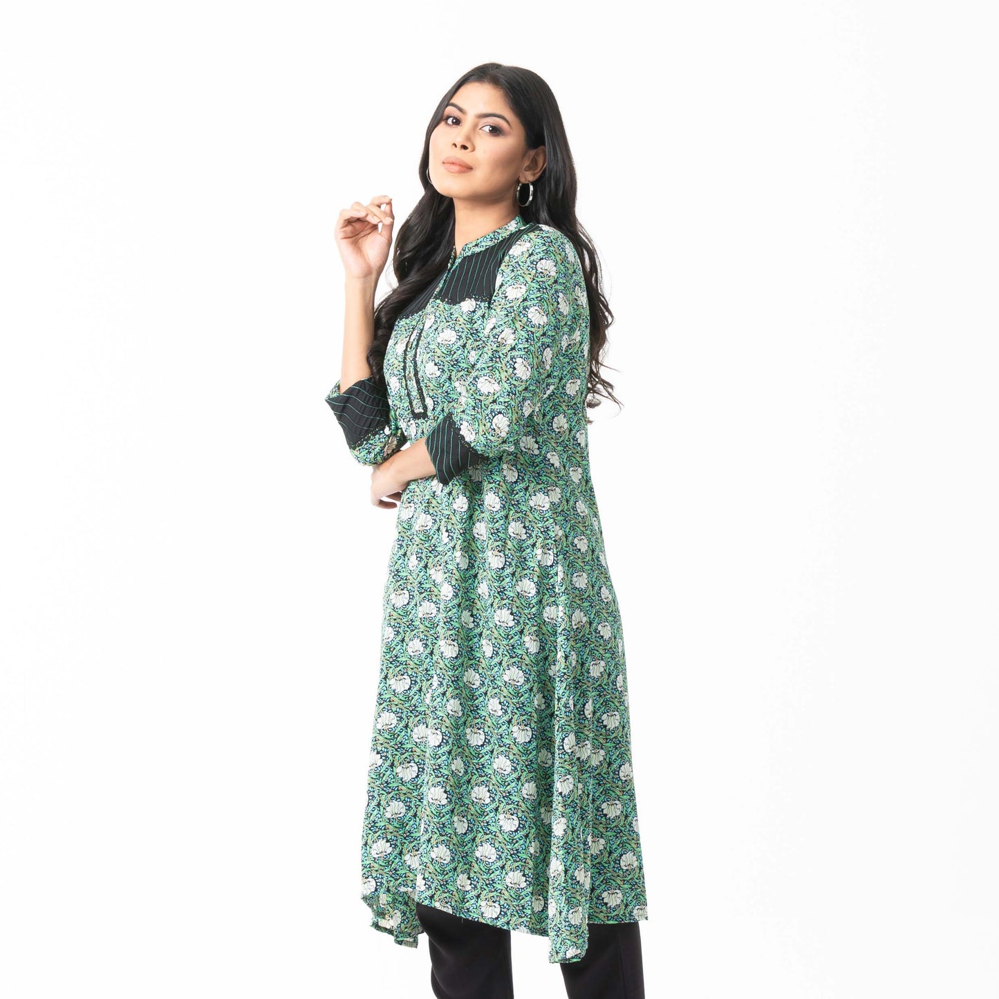 Women Green Pleated Kurti