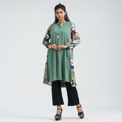 Women's Green Floral Blended Kurti