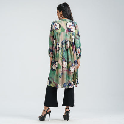 Women's Green Floral Blended Kurti