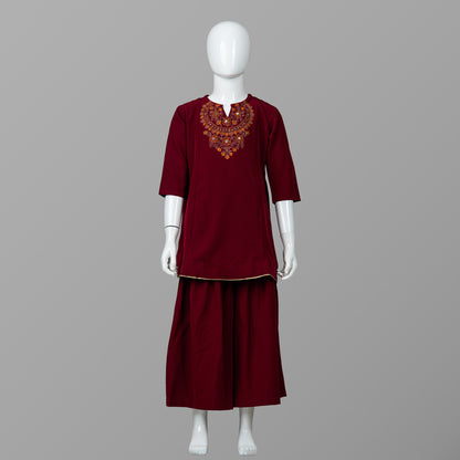 Girls Maroon Two Piece Set