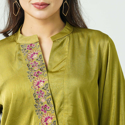 Women’s Mixed Silk Embroidered Two-Piece Set