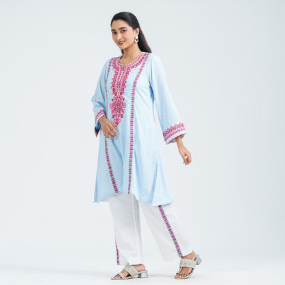 Women's Blue Cotton Two Piece Set