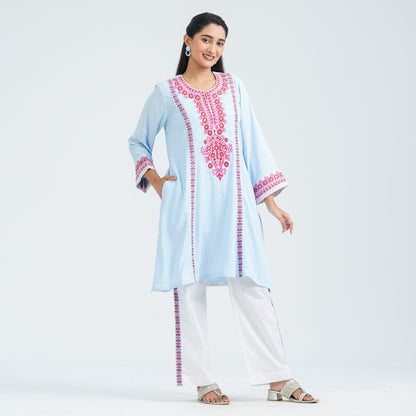 Women's Blue Cotton Two Piece Set