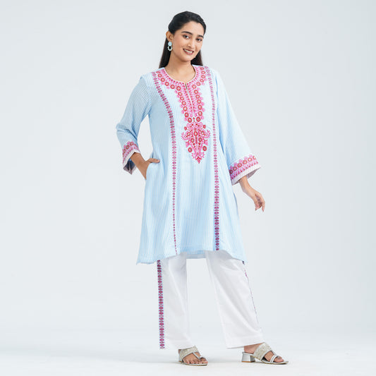 Women's Blue Cotton Two Piece Set