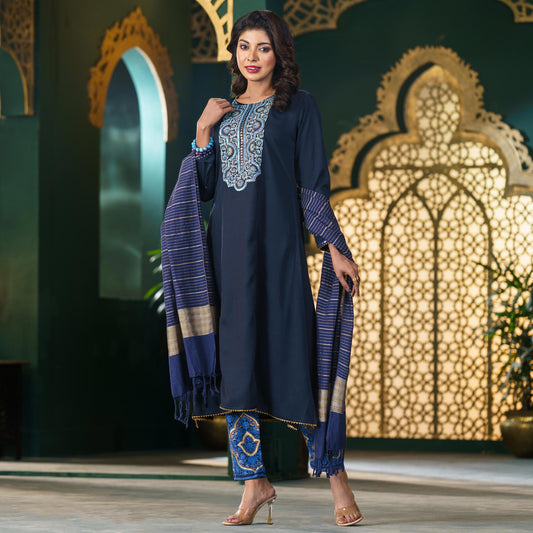 Womens Navy Ethnic Set