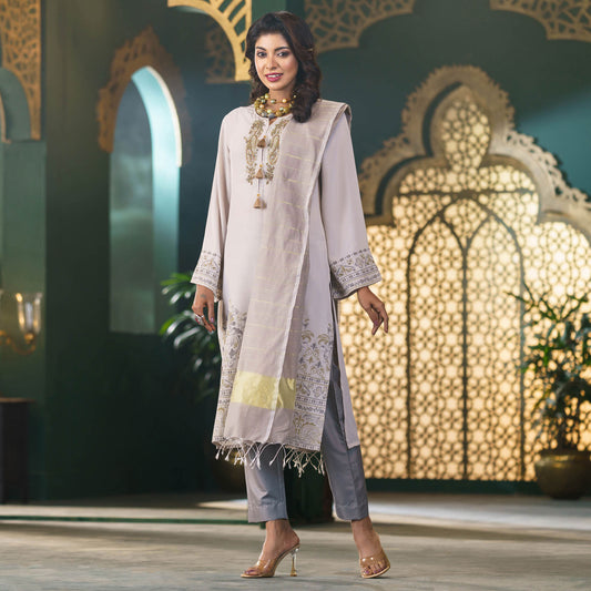 Womens Beige Zardozi Set