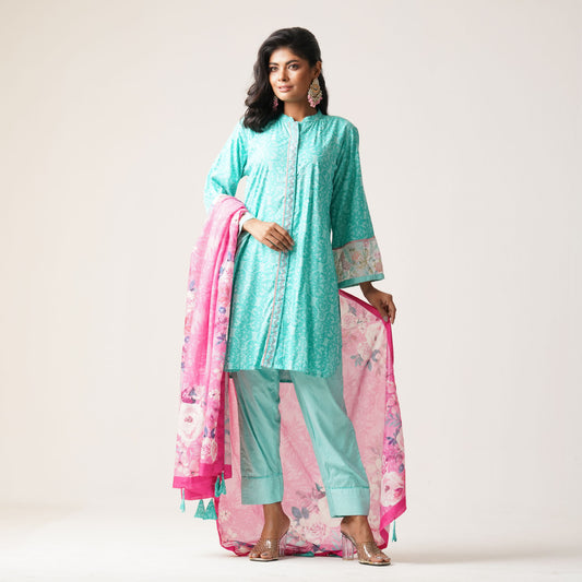 Womens Ethnic 3Pcs-Aqua