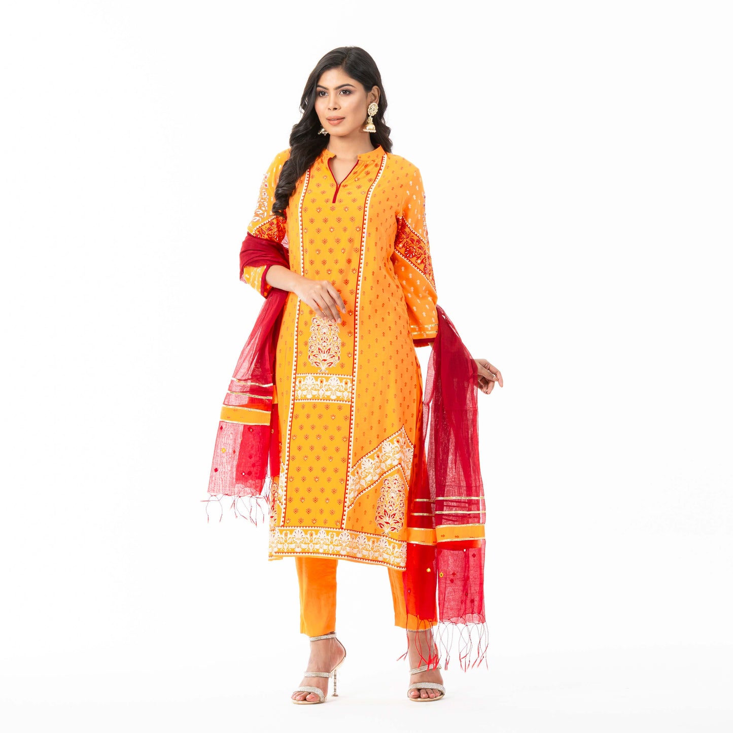 Womens Ethnic Tangerine 3-Piece Set