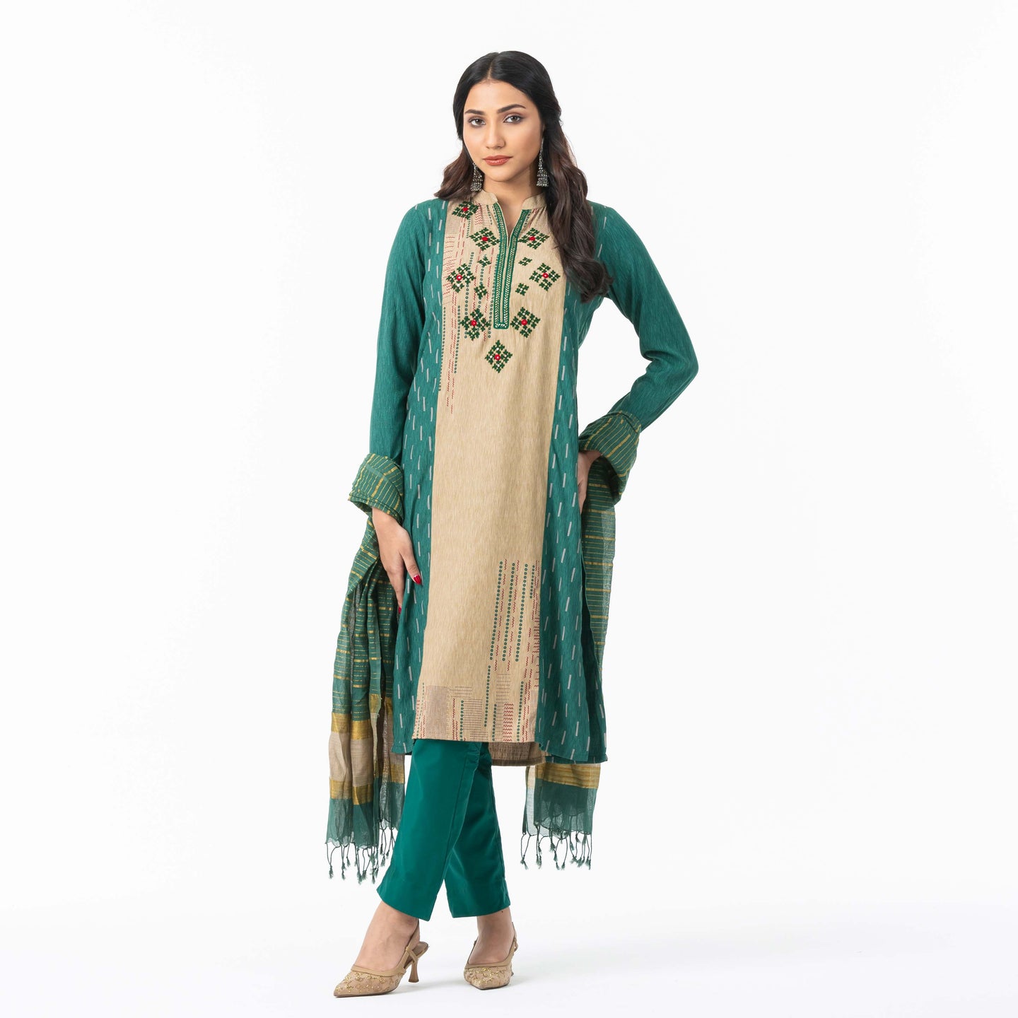 Womens Ethnic Green 3-Piece Set