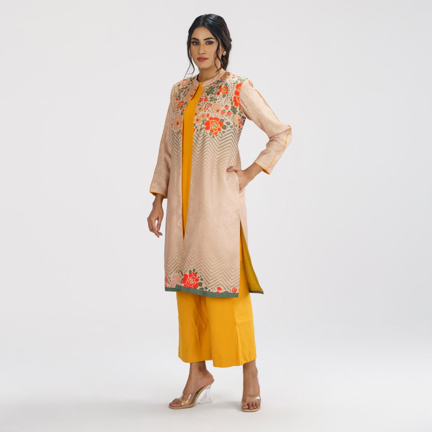 Womens Ethnic Mustard Three Piece Set