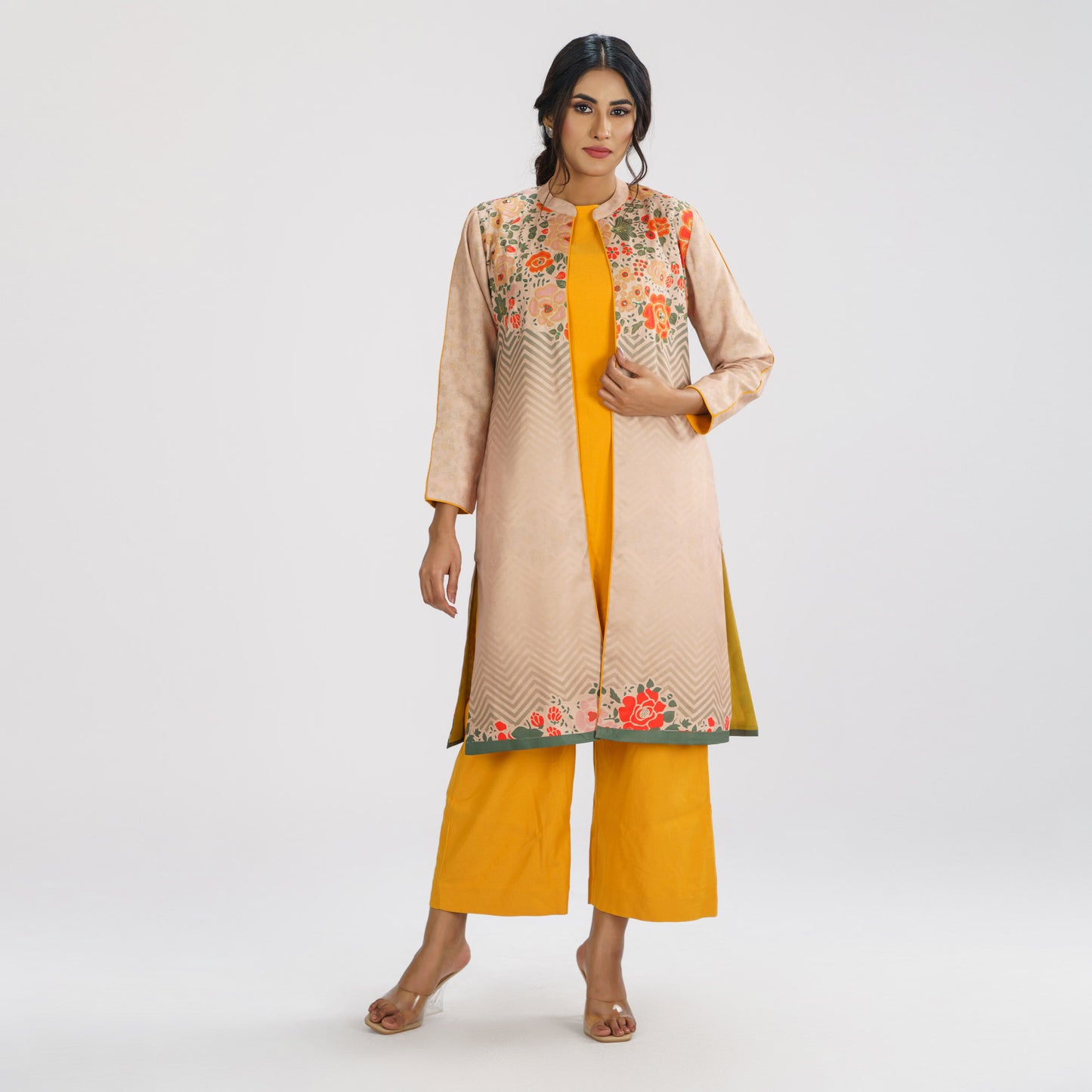 Womens Ethnic Mustard Three Piece Set