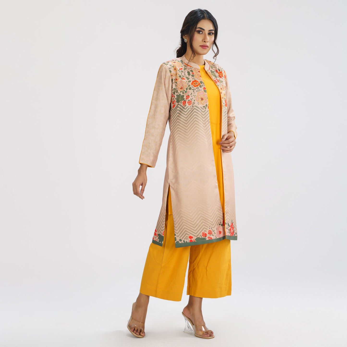 Womens Ethnic Mustard Three Piece Set