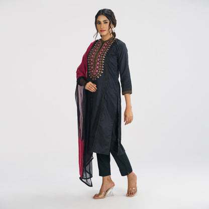 Womens Black Ethnic Three Piece