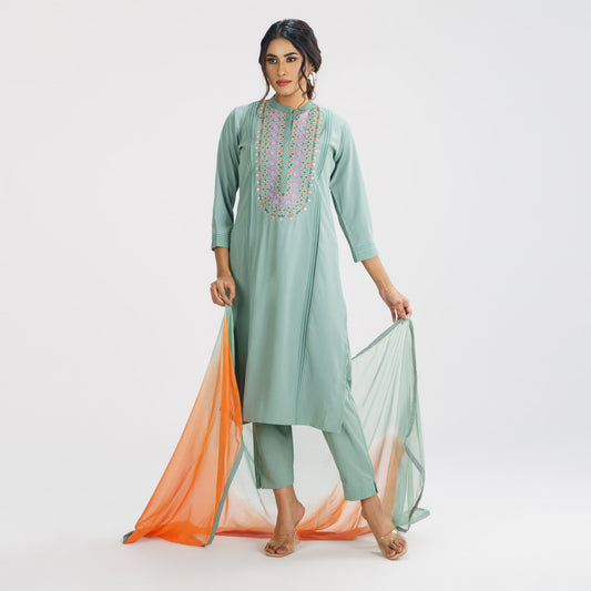 Womens Pistachio Green Ethnic 3-Piece