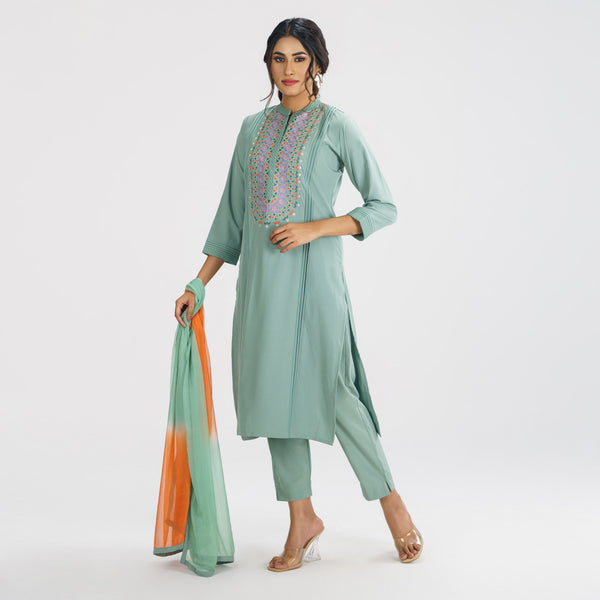 Womens Pistachio Green Ethnic 3-Piece