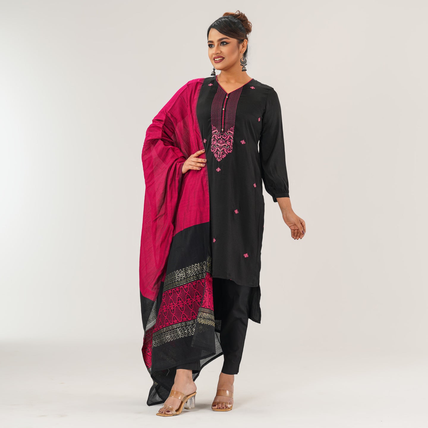 Womens Pink Black Salwar Set