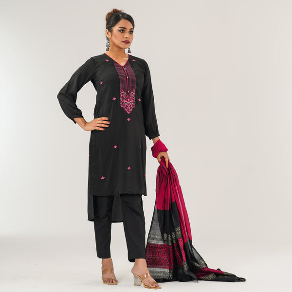 Womens Pink Black Salwar Set