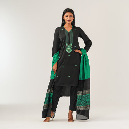 Womens Green Black Three Piece Set