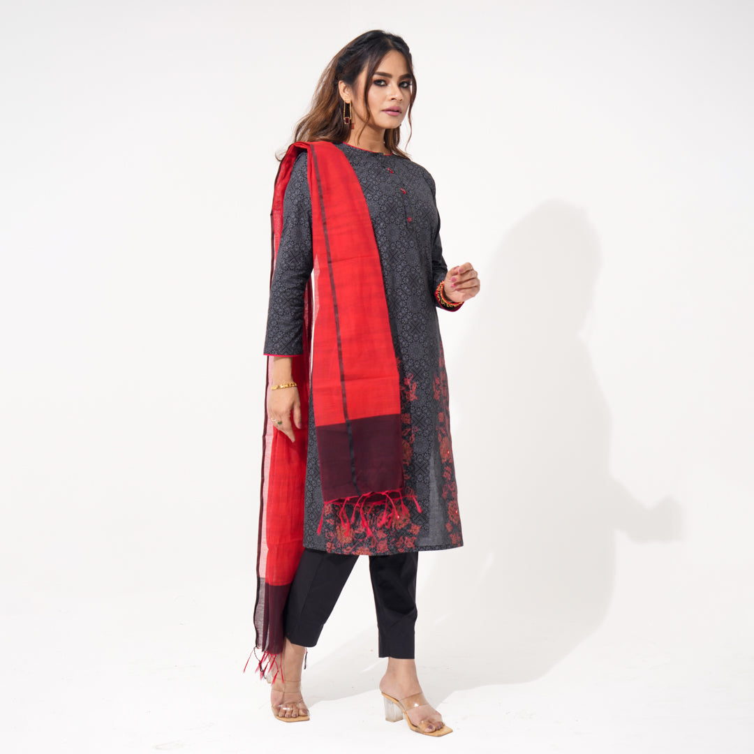 Women Black & Red Ethnic Three Piece Set