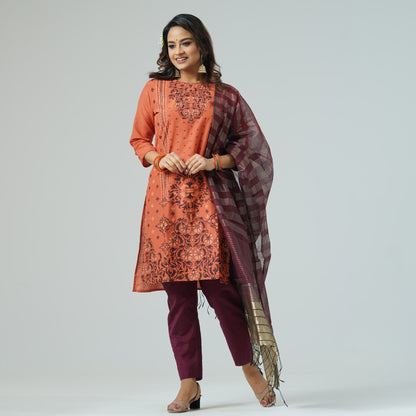 Womens Embroidered Orange Three Piece Set