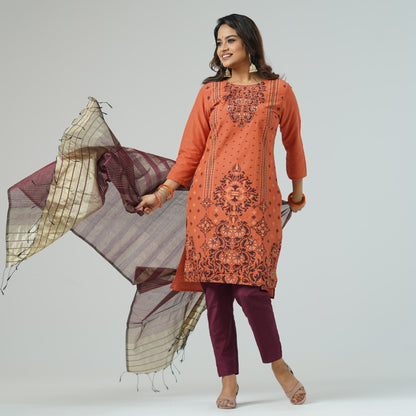 Womens Embroidered Orange Three Piece Set