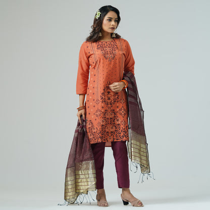 Womens Embroidered Orange Three Piece Set
