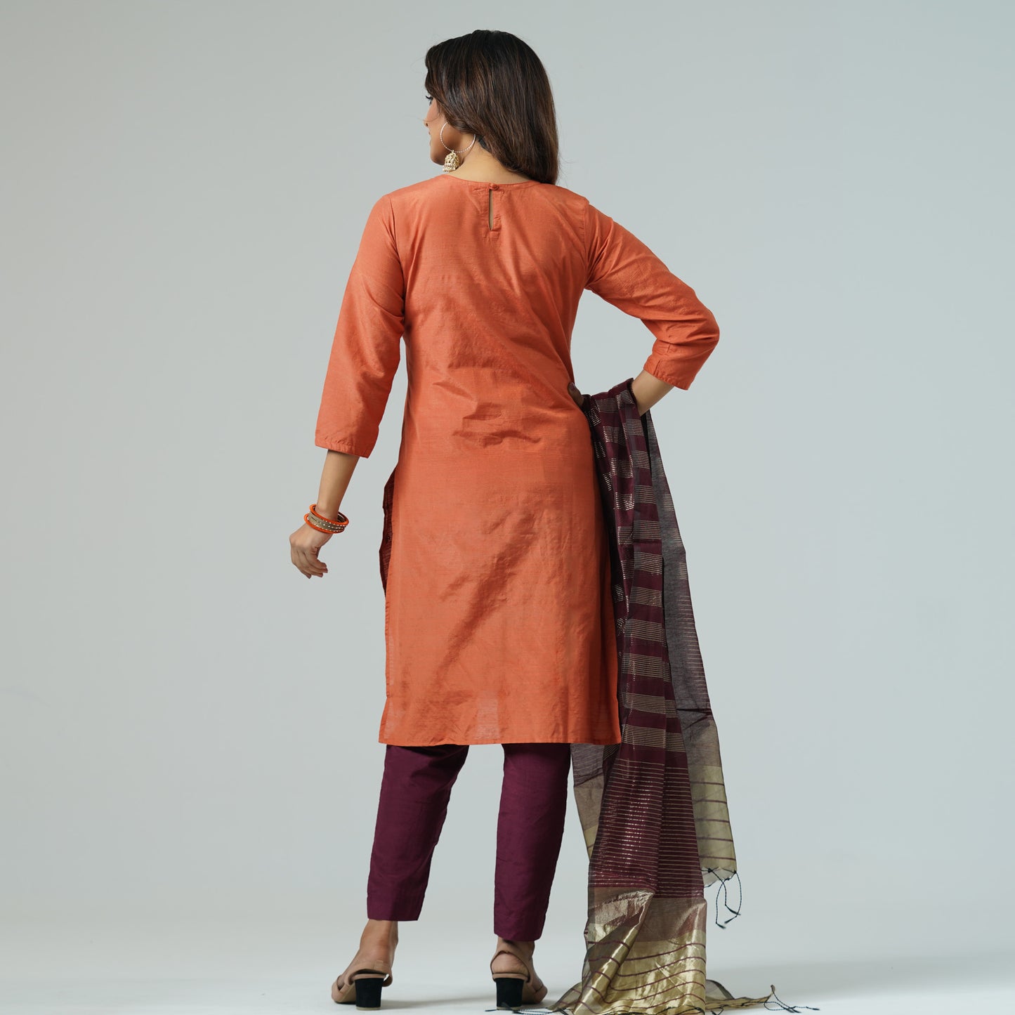 Womens Embroidered Orange Three Piece Set