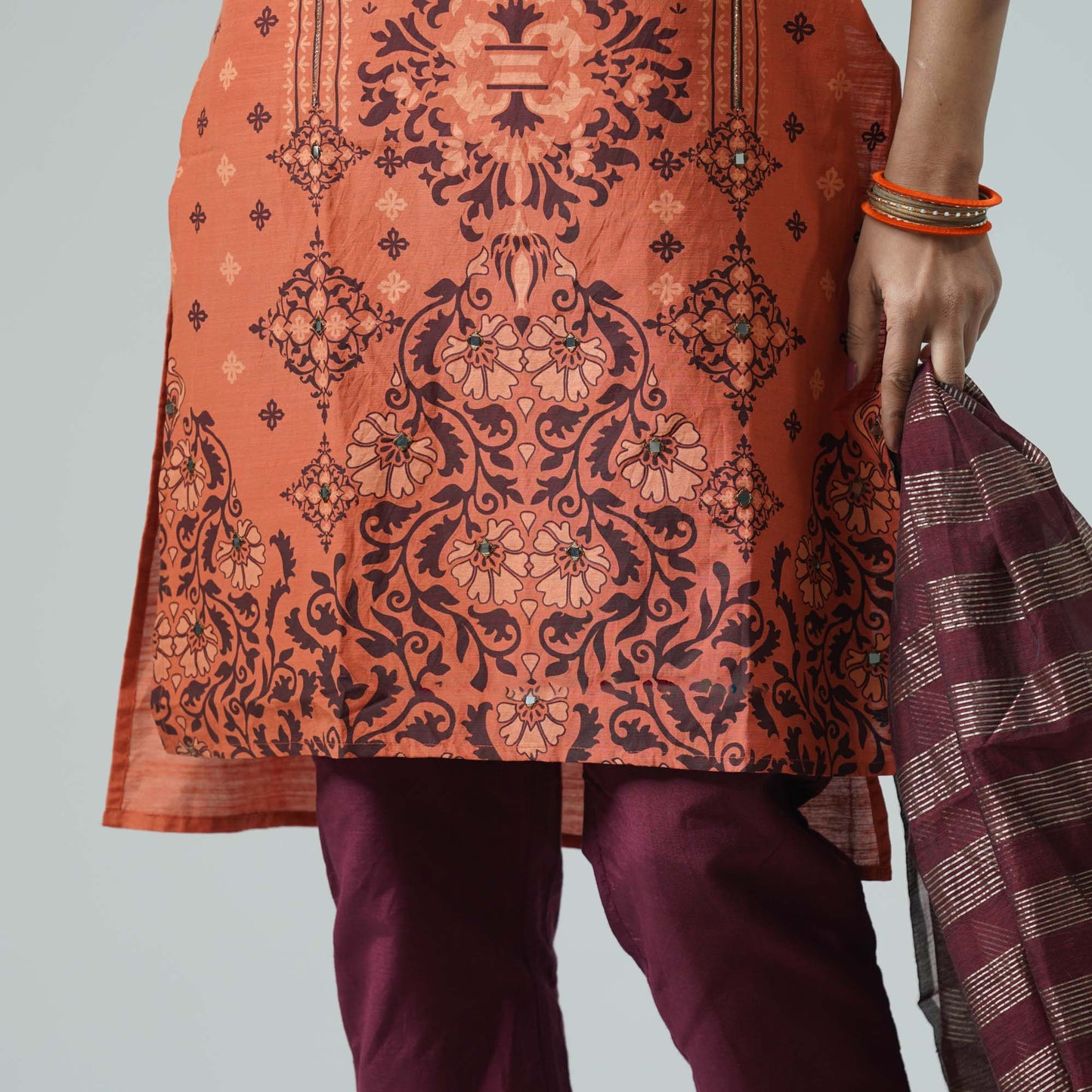 Womens Embroidered Orange Three Piece Set
