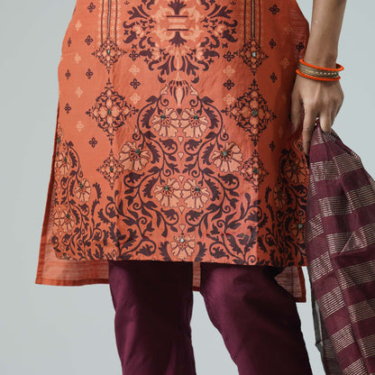 Womens Embroidered Orange Three Piece Set