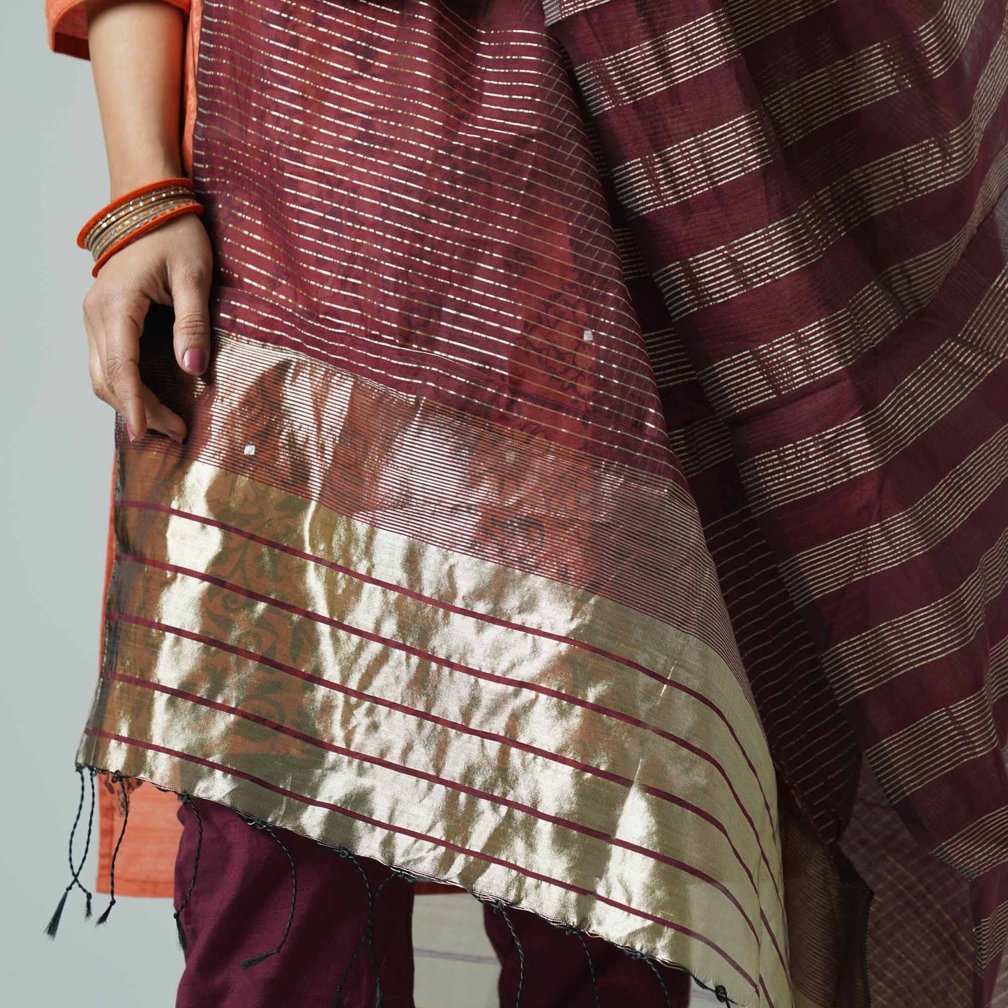 Womens Embroidered Orange Three Piece Set